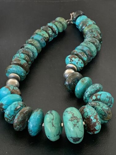 Navajo Pearls Sterling Silver Graduated Blue Chunky Turquoise Necklace | Authentic Native American | 22" | 01747