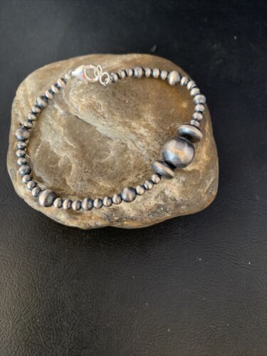 Southwestern Navajo Pearls Bead Bracelet | Sterling Silver | 8" | Authentic Native American Handmade | 14187