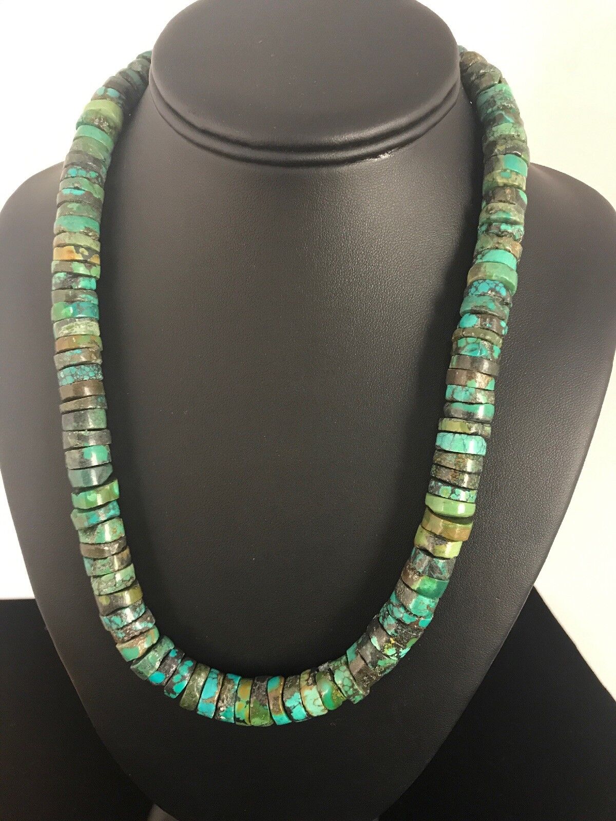 Navajo Turquoise Heishi Bead Necklace | 12mm | Sterling Silver | Authentic Native American Handmade | 20" | 3406