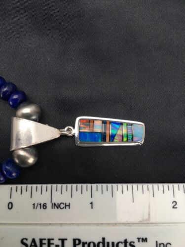 Navajo Sterling Silver Necklace Lapis Opal Pendant Set | 22" | Authentic Native American Handmade | 2907