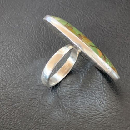 Adjustable Navajo Green Mojave Turquoise Ring | Sterling Silver | Sz 8 | 11722