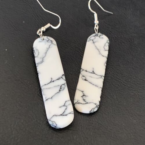 Navajo White Buffalo Turquoise Dangle Earrings | Sterling Silver | 2" | Authentic Native American Handmade | 11753