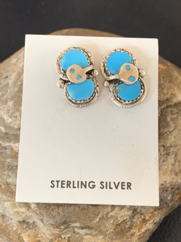 Zuni Blue Kingman Turquoise Snake Earrings | Sterling Silver | Authentic Native American Handmade | 12040