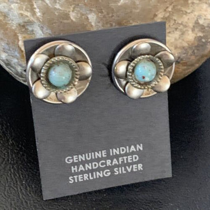Native American Clip-On Earrings Set | Old Pawn Navajo Sterling Silver Blue Turquoise | 13021 - Masha USA
