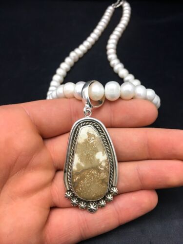 Nevada Turquoise and White Pearl Pendant Necklace | Sterling Silver | 20" | 4390