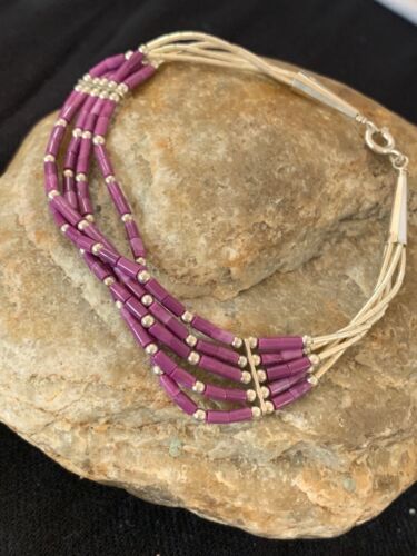 Navajo Purple Sugilite Heishi Bracelet | Sterling Silver | 5-Strand | 7" | Authentic Native American Handmade | 13604