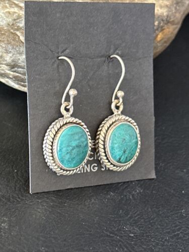 Navajo Blue Turquoise Dangle Earrings | Sterling Silver | 1" | Authentic Native American Handmade | 14772