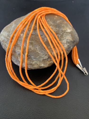 Navajo Orange Coral Heishi Necklace | 5 Strand | Stabilized Sterling | 20" | 02211