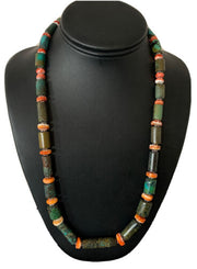 Navajo Green Turquoise and Spiny Oyster Necklace | Sterling Silver | Authentic Native American Handmade | 24" | 893