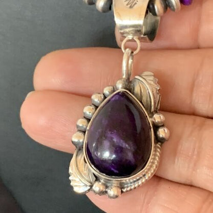 Navajo Pearls Purple Sugilite Necklace Pendant | Sterling Silver | Authentic Native American Handmade | 10720