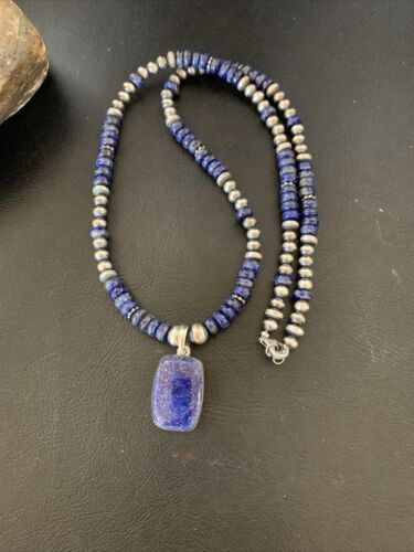 Native American Navajo Blue Lapis Pendant Necklace | Sterling Silver | 12249