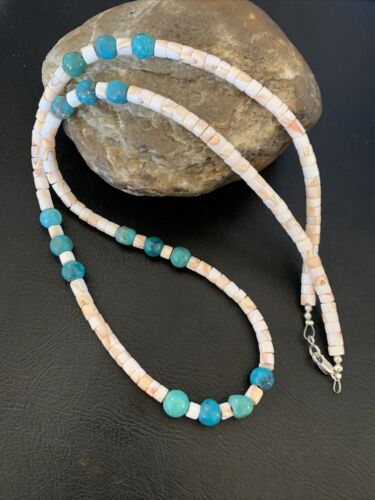 Navajo Pearls Turquoise Nugget Shell Necklace | Sterling Silver | 24" | Authentic Native American Handmade | 12543