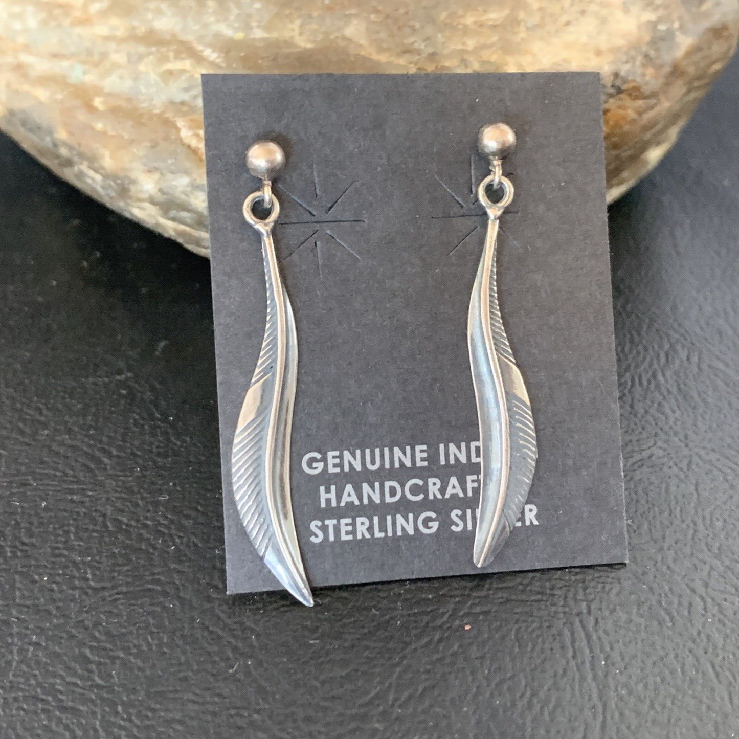 Old Pawn Southwestern Sterling Silver Dangle Feather Earrings | 1" | 12988