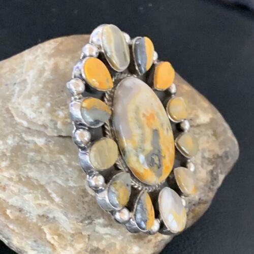 Navajo Yellow Bumblebee Jasper Cluster Ring | Authentic Native American Sterling Silver | Multi-Stone | Sz 6 | 14222
