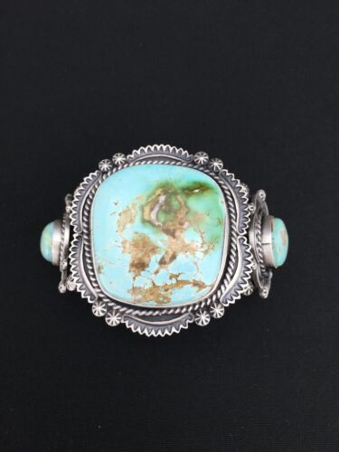 Men's Navajo Royston Turquoise Cuff Bracelet | Sterling Silver | 3 Stones | Authentic Native American Handmade | 1131