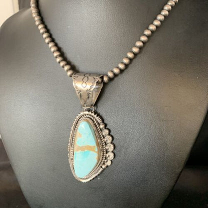 Men's Blue Royston Turquoise Pendant | Sterling Silver | 3" | Authentic Native American Handmade | 13938