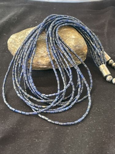 Navajo Sterling Silver 10-Strand Lapis Necklace | Authentic Native American Handmade | 01095