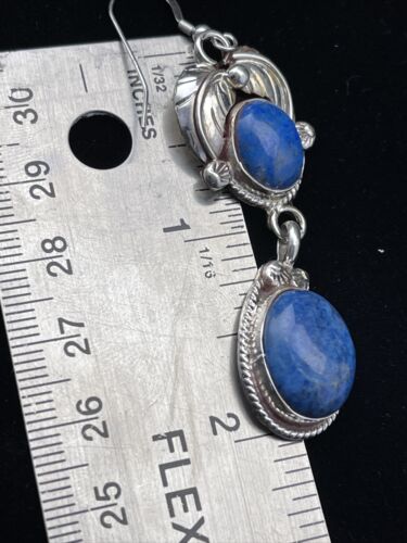 Native American Navajo Denim Lapis Dangle Earrings | Sterling Silver | 2" | 01792 - Masha USA