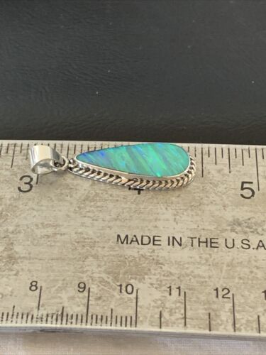 Native American Women's Navajo Green Faux Opal Pendant | Sterling Silver | 1.50" | 1392