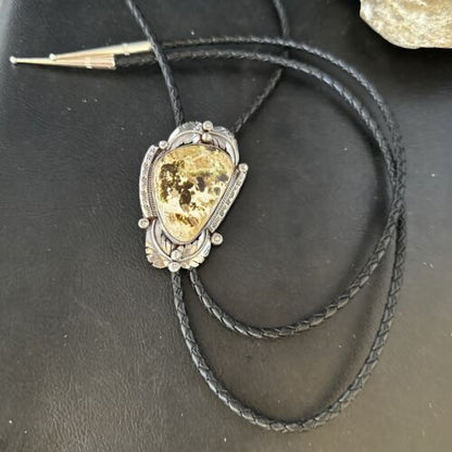 Men's Green Royston Turquoise Bolo Tie | Sterling Silver | Navajo | Authentic Native American Handmade | 14786