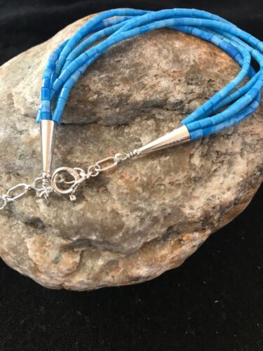 Native American Liquid Blue Denim Lapis Heishi Bracelet | Sterling Silver | 7" | 5-Strand | 13611