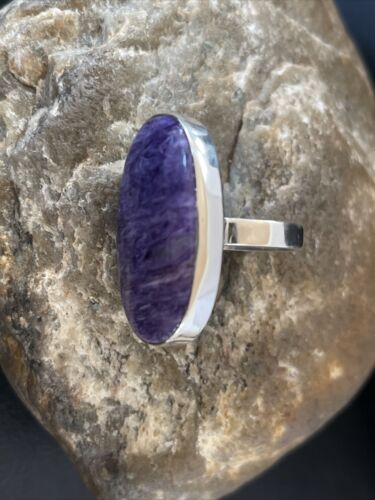 Navajo Purple Charoite Ring | Sterling Silver | Sz 8 Adjustable | Authentic Native American Handmade | 10568