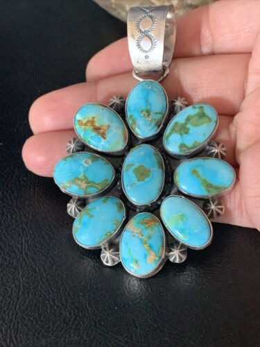 Navajo Blue Sonoran Gold Turquoise Cluster Pendant | Authentic Native American Sterling Silver | Multi-Stone | 14071