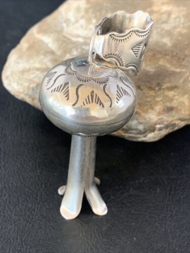 Navajo XL Blue Turquoise Naja Bead Necklace Pendant | Sterling Silver | 3" | Authentic Native American Handmade | 13804