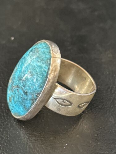 Navajo Sterling Silver Blue Kingman Turquoise Ring | Sz 10.5 | Authentic Native American Handmade | 14699