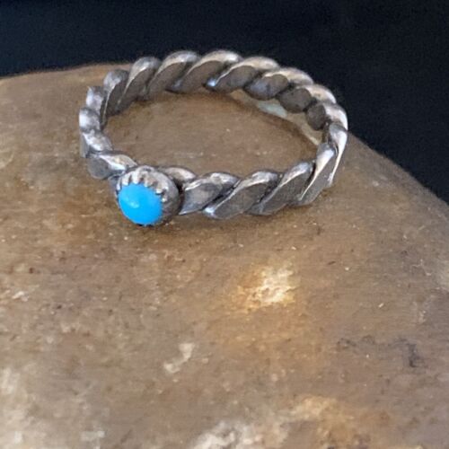 Navajo Blue Turquoise Old Pawn Ring | Sterling Silver | Sz 2.5 | Authentic Native American Handmade | 13175