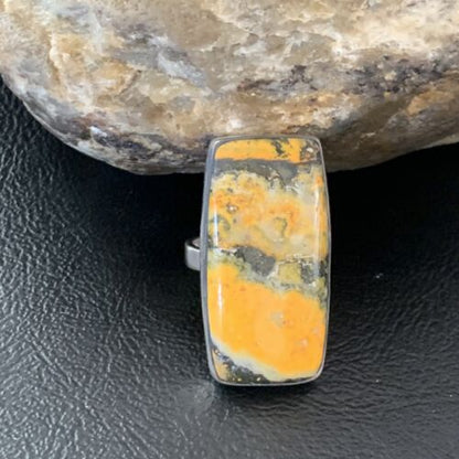 Southwestern Navajo Yellow Bumble Bee Jasper Ring | Sterling Silver | Sz 7 | 11547
