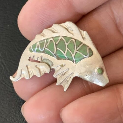 Navajo Green Gaspeite Fish Pin Pendant | Sterling Silver | Authentic Native American Handmade | 12130