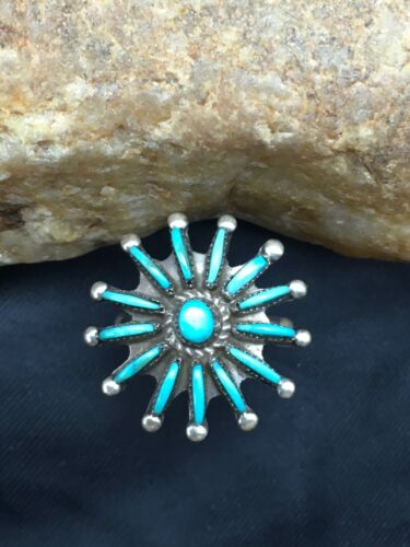 Zuni Blue Turquoise Needle Point Cluster Ring | Authentic Native American Sterling Silver | Multi-Stone | Sz 7.25 | 4035