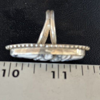 Navajo White Buffalo Turquoise Inlay Ring | Sterling Silver | Sz 8.5 | Authentic Native American Handmade | 14553