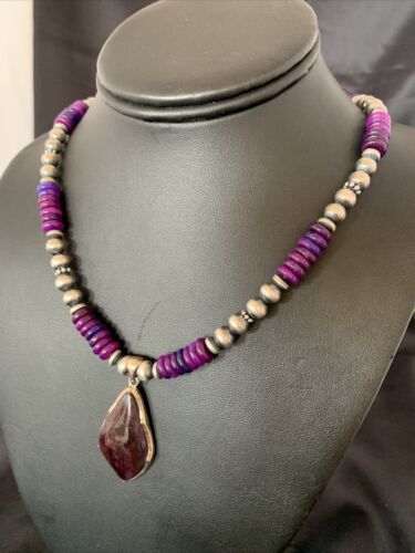 Navajo Pearls Purple Sugilite Necklace Pendant | Sterling Silver | Authentic Native American Handmade | 10328