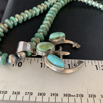 Navajo Royston Green Turquoise Naja Pendant Necklace | Sterling Silver | Authentic Native American Handmade | 13756