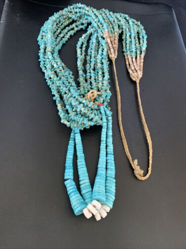 Men's XL Santo Domingo Blue Turquoise Shell Bead Jacla Necklace | 36" | 13187