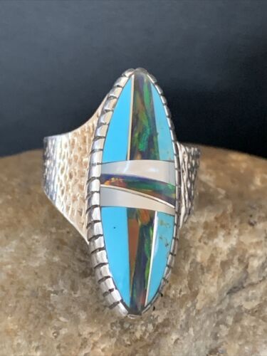 Multi-Color Opal & Turquoise Inlay Ring | Sterling Silver | Sz 8.5 | 01468