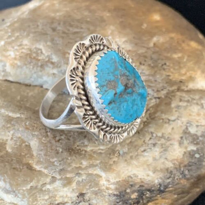 Southwestern Navajo Blue Kingman Turquoise Ring | Sterling Silver | Sz 9 | 12951