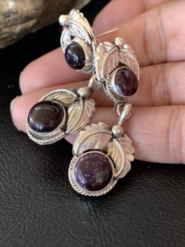 Navajo Purple Sugilite Post Dangle Earrings | Sterling Silver | Authentic Native American Handmade | 1594