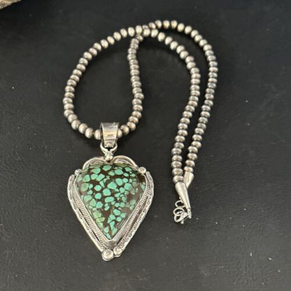 Men's Navajo Blue Spiderweb Turquoise Pendant Necklace | Sterling Silver | Authentic Native American Handmade | 14257