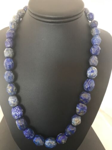 Navajo Chunky Faceted Denim Lapis Beads Necklace | Sterling Silver | Authentic Native American Handmade | 21" | 13973