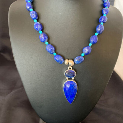 Men's Navajo Blue Lapis Topaz Turquoise Necklace Pendant | Sterling Silver | 20" | 10273