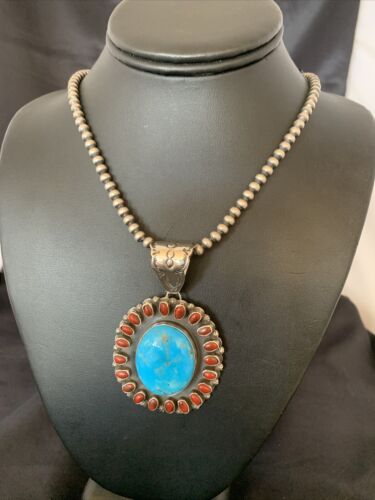 Navajo Indian Multi-Stone Cluster Pendant Necklace | Sterling Silver | Authentic Native American Handmade | 10627