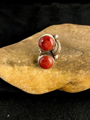 Native American Navajo Apple Coral Sponge Multi-Stone Ring | Sterling Silver | Sz 6 | 8766