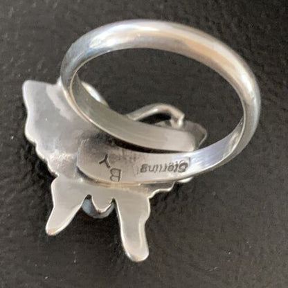 Navajo Orange Spiny Oyster Butterfly Ring | Sterling Silver | Sz Adj 8 | Authentic Native American Handmade | 10343