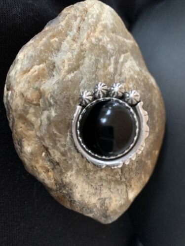 Native American Men's Navajo Black Onyx Ring | Sterling Silver | Sz 9 | Authentic Handmade | 1080