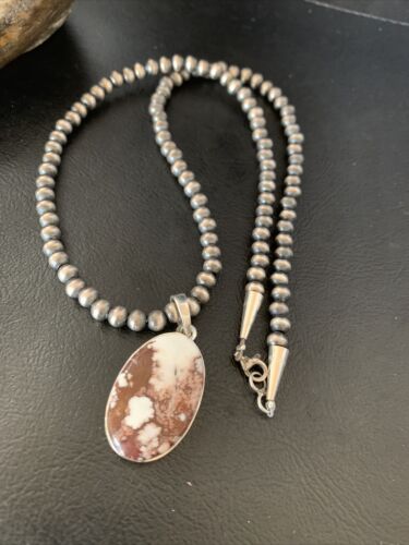 Men's Navajo Wild Horse Turquoise Pendant Necklace | Sterling Silver | Authentic Native American Handmade | 12818
