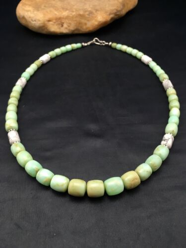 Navajo Green Chrysoprase & Howlite Necklace | Sterling Silver | Authentic Native American | Graduated | 21" | 4257