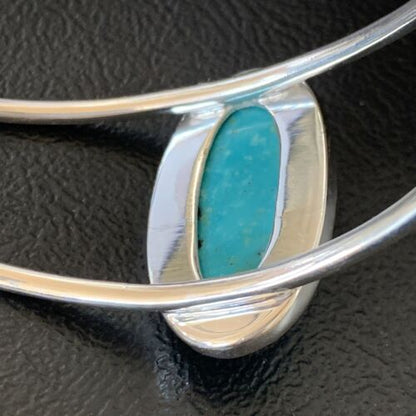 Minimalist Women's Cuff Bracelet | Sterling Silver | Blue Kingman Turquoise | 12866